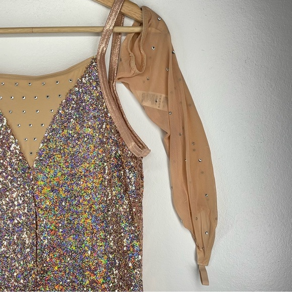 Weissman Rose Gold Jazz Sequins Fringe Skirt Dress Leotard Dance Costume NEW - Picture 12 of 15